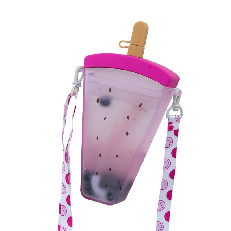 

T5EB Cute Water Bottles with Straws Creative Kawaii Popsicles Straw Cups BPA Free Mug
