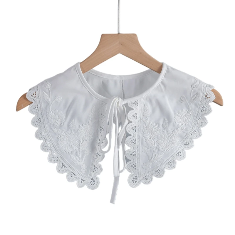 

Detachable False Collar for Women Girls Embroidered Flower Hollow Out Shawl Wrap L21E