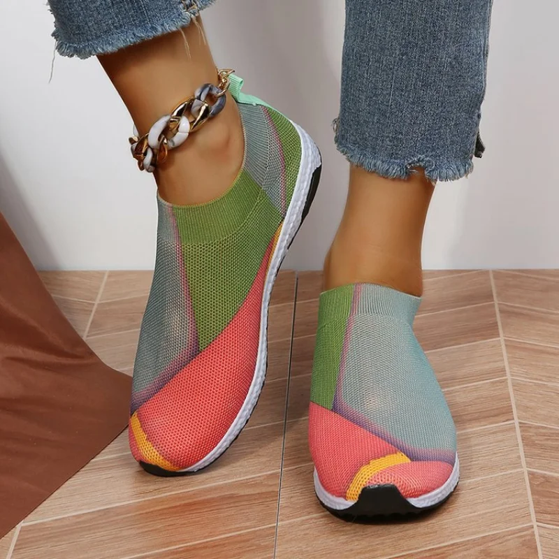 

Women Sneakers Casual Shoes Breathable Mesh Platform Sneakers Women Slip on Soft Casual Single Candy Shoes Knit Sock Flat Shoes