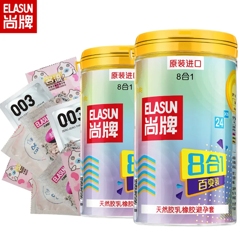 

ELASUN 8 Styles Ultra Thin Condom Ice Fire Dotted Pleasure Natural Latex Fancy Condoms For Men Sex Toys Products Wholesale