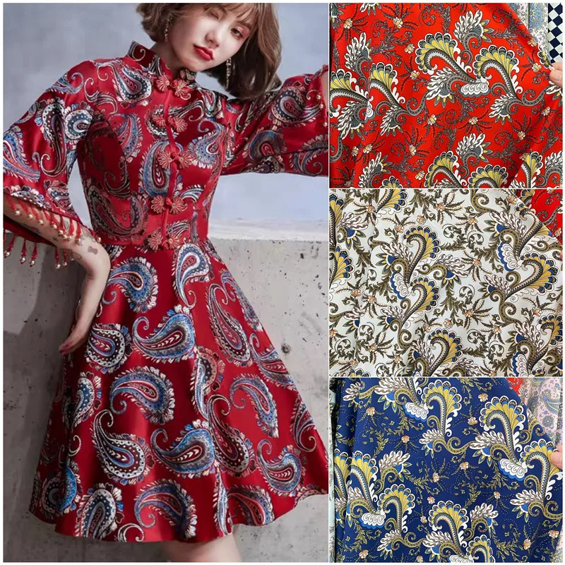 

Printed Chiffon Fabric Shirt for Dress Cashew Flower Headdress Streamer Chemical Fiber Clothing One Meter Price for Sewing
