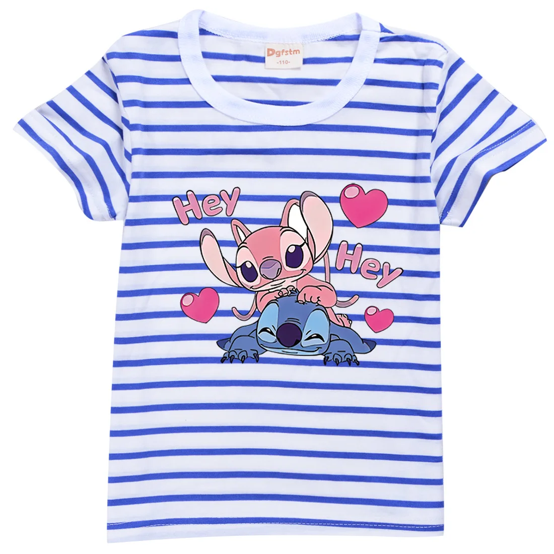 

2022 new summer Disney Stitch cartoon printing comfortable breathable striped boys and girls cotton T-shirt baby top 2-15Y