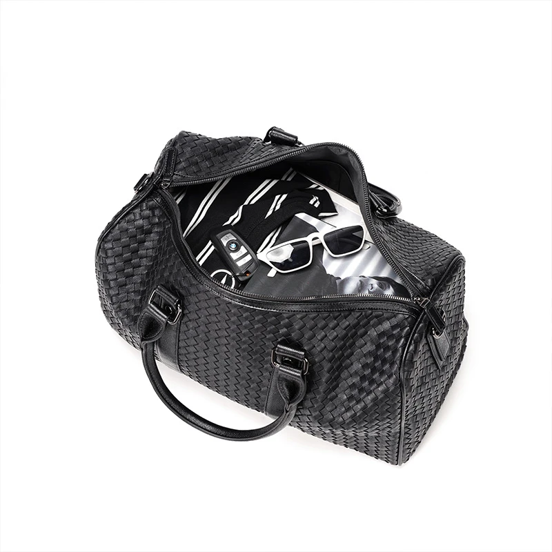 Fashion Handmade Woven Leather Men's Travel Bag Short Trip Luggage Organizer Travel Tourism Sports Training Bag Male Handbag New