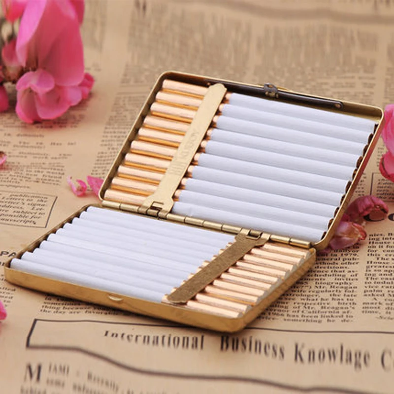 

(16 сигарет) Подлинная Мужская латунная карманная коробка для хранения табака металлическая тонкая Автоматическая подставка