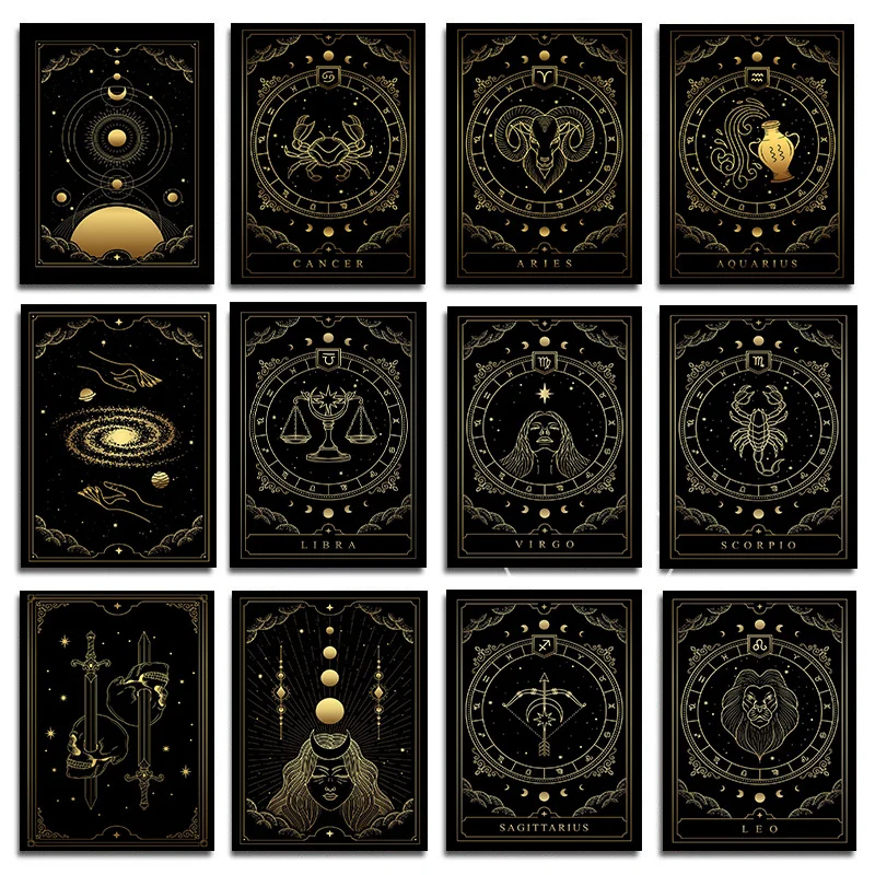 

Zodiac Tarot Card Horoscope Posters Aquarius Lion Sagittarius Art Poster Canvas Painting Print Wall Art Picture Room Home Decor