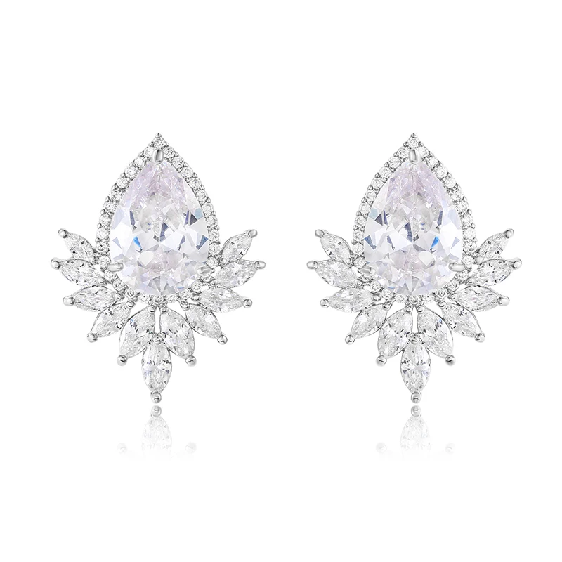 

WEIMANJINGDIAN Brand New Arrival Large Pear Cut Cubic Zirconia CZ Zircon Wedding Earrings Bride or Bridesmaid Jewelry Gifts