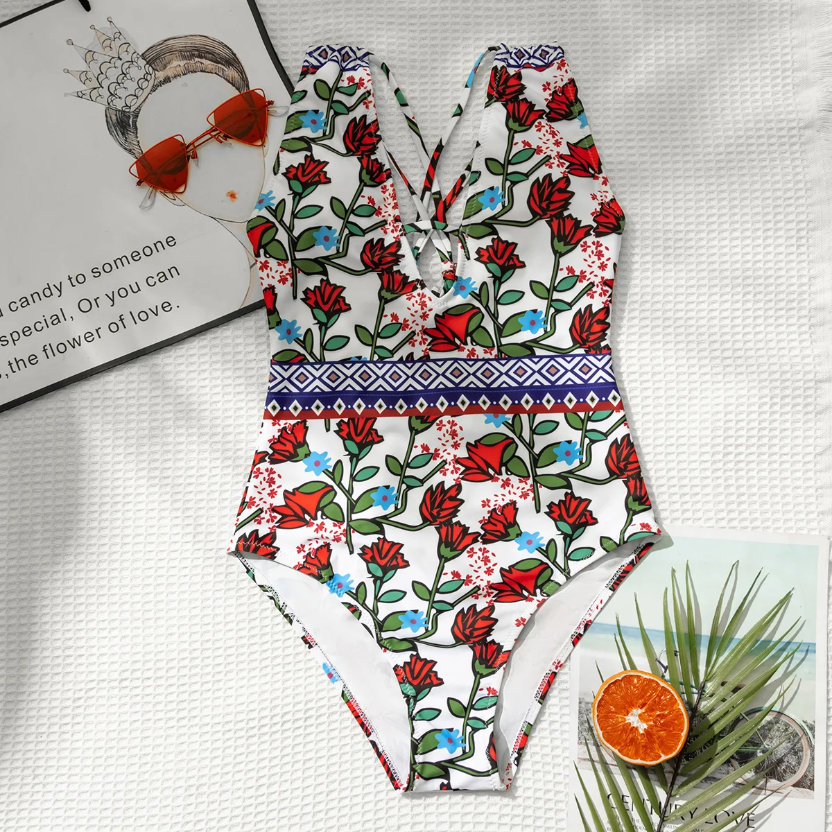 

Women Swimsuit Ladies Sexy Backless Bodysuit Flower Print Skirt BathingSuit Woman Plus Size One Piece Swimwear
