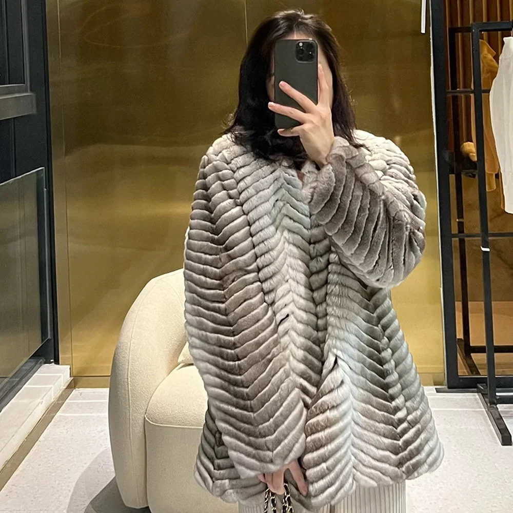 Саржевая Меховая куртка с V-образным вырезом