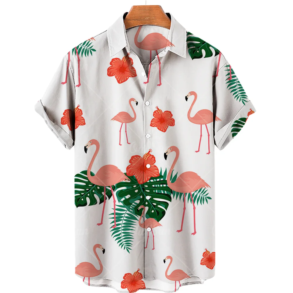 

Men's shirt long neck crane print shirt summer retro vintage streetwear short sleeve button Harajuku shirt petticoat men Ropa Ho