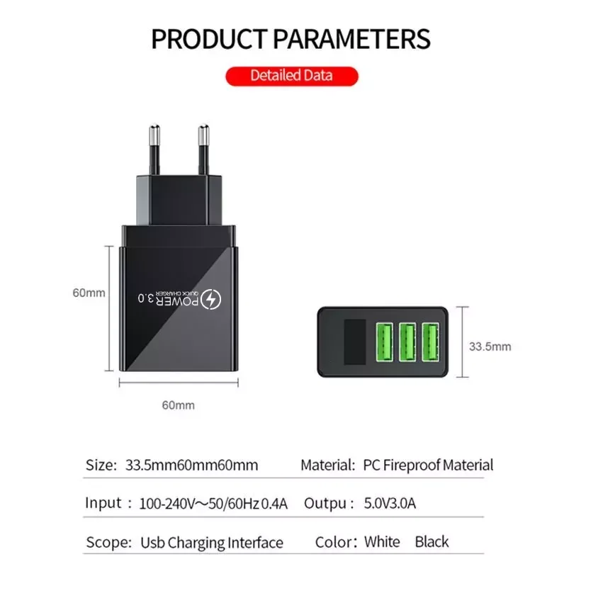 

NEW2023 Charge 3.04.0 USB Charger S20 S10 S9 12 pro max 11 X Tablet EU US Plug Wall Mobile Charger