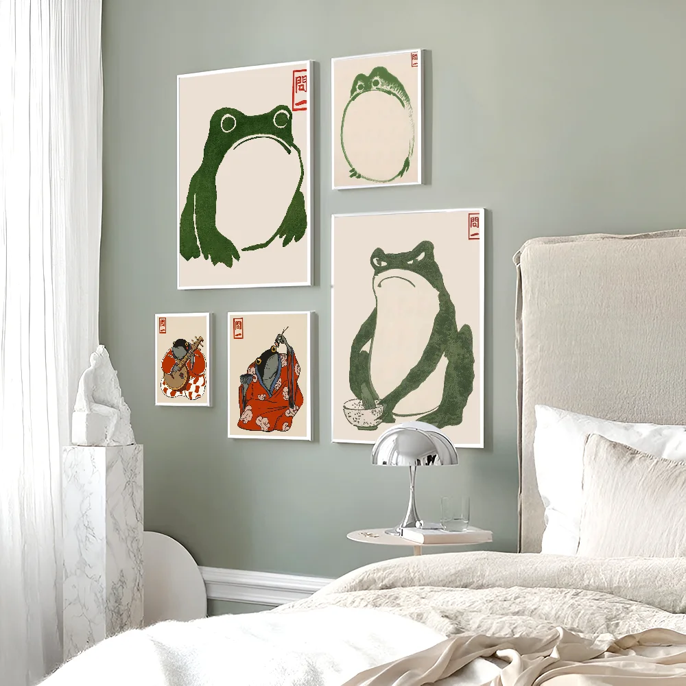 Matsumoto Hoji Frog Self-adhesive Art Poster Whitepaper Sticker DIY Room Bar Cafe Wall Decor