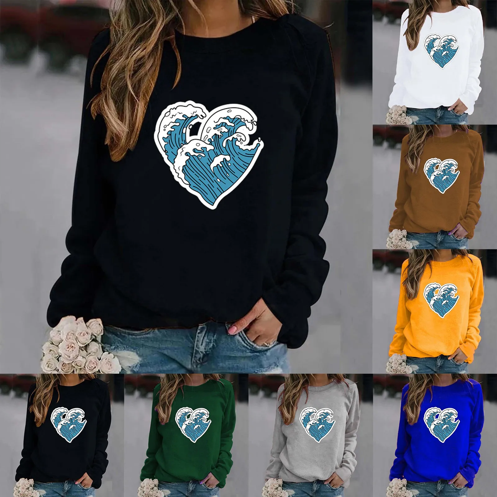 

Womens Pullover Petite Womens Print O Neck Sweatshirt Round Neck Fit Pullover Tops Casual Long Sleeve Baseball Sweatshirt Women