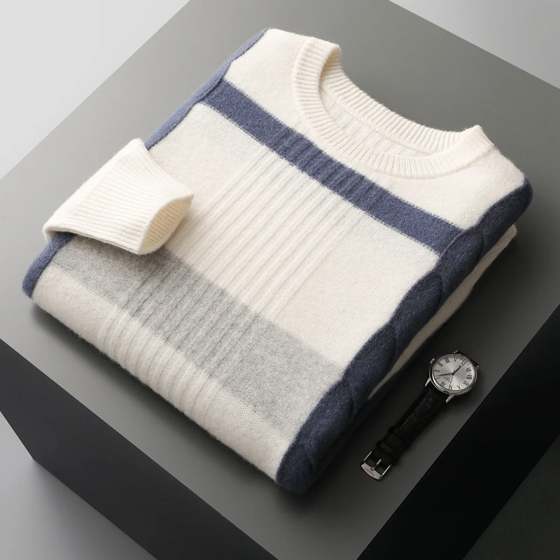 Осень/зима новый утолщенный витой контрастный свитер из 100% мериносовой шерсти