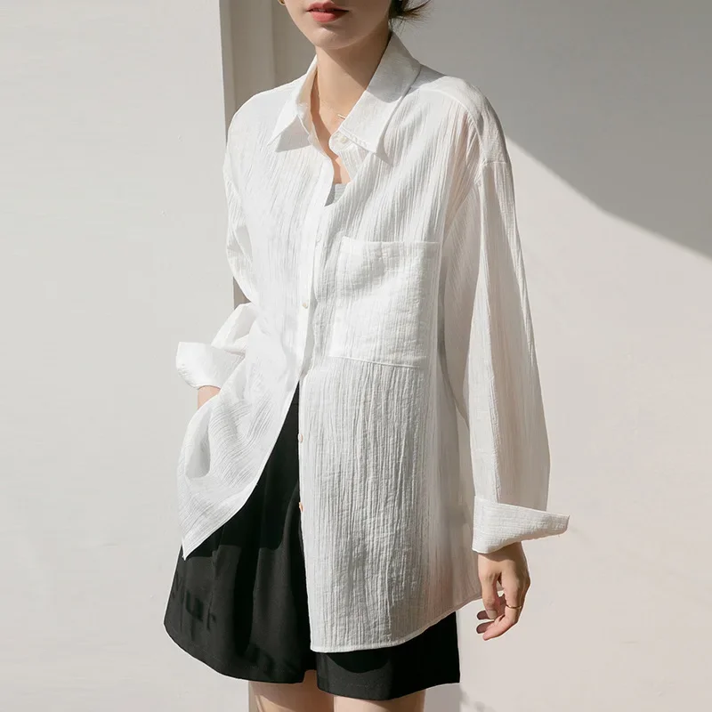 Женская летняя рубашка 2024 новая солнцезащитная куртка Tencel топ с длинными