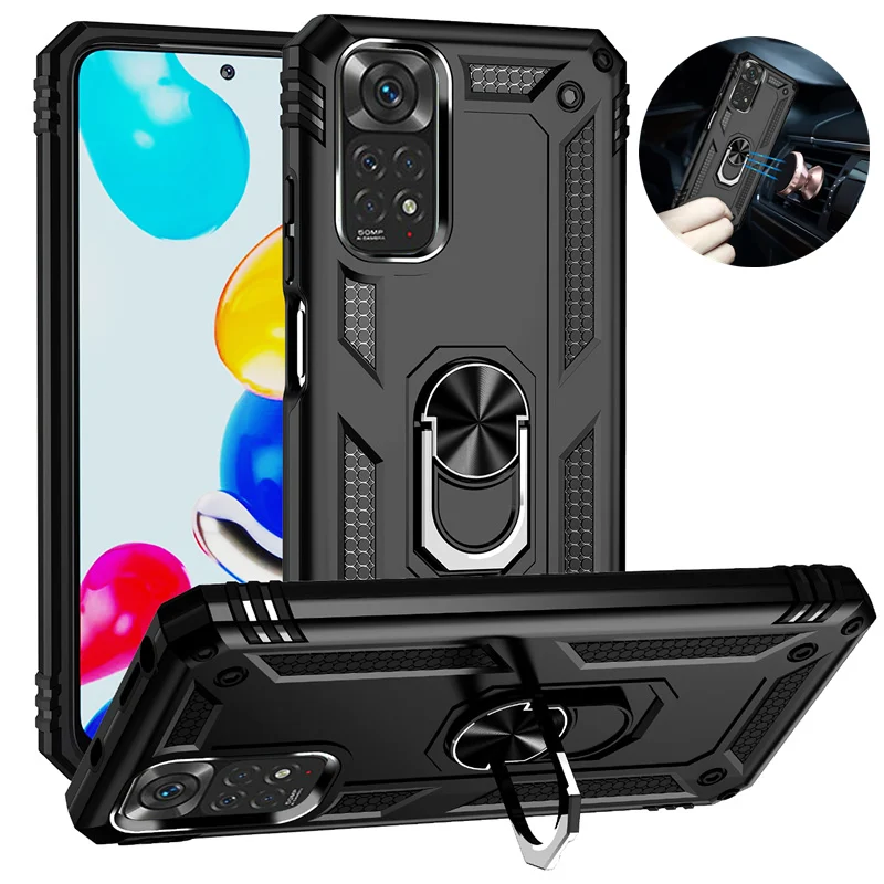 

For Xiaomi Redmi Note 11 11S Case Shockproof Armor Car Ring Holder Stand Back Cover For Redmi Note11 11E Pro 11Pro 5G Phone Case