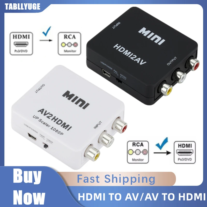 

HD 1080P HDMI-compatible TO AV Converter RCA CVSB L/R Video Converter Box Scaler Video Composite Adapter Support NTSC PAL Output