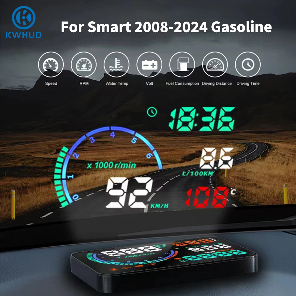KWHUD OBD2 Hud Проекционный дисплей для Smart Fortwo 453 451 450 2008-2024 Бензиновый автомобильный