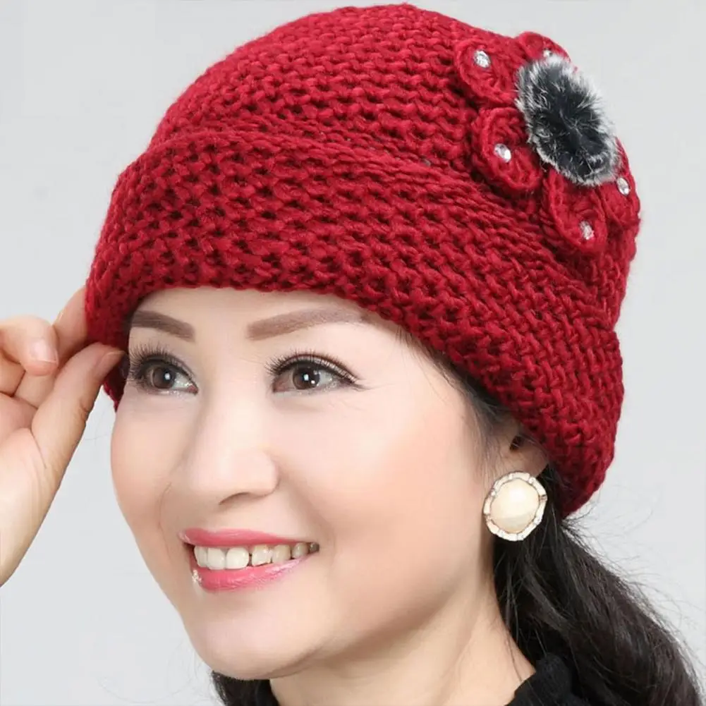 

Women Hat Handmade Female Hat Windproof Winter Knitted Beanie Cap
