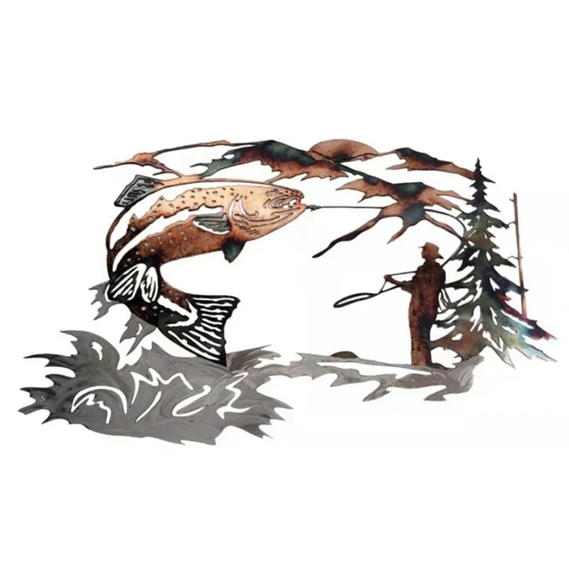

Fishing Man Statue Creative Iron Metal Crafts Decorative Hanging Indoor And Outdoor Decorative Garden Silhouette Artwork