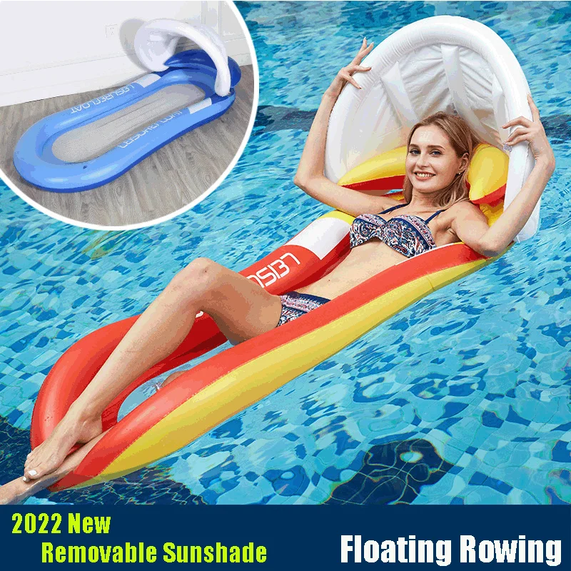 

2022 Fashion Floating Bed with Sunshade Suit Girls Women's Water Sports Drifting PVC Inflatable Deck Chair Thicked Floating Row