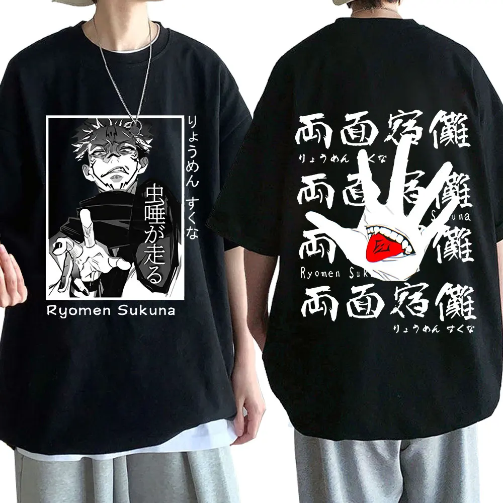 Camisetas estampadas de doble cara para hombre y mujer, ropa informal holgada de manga corta, de Anime japonés, Jujutsu, Kaisen, de verano