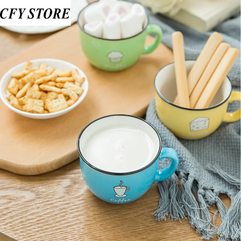 

4pcs 300ml Ceramic Coffee Cups Set Kawaii Mug Creative Coffee Cups Set Breakfast Milk Juice Tea Cup with Handle Drinkware
