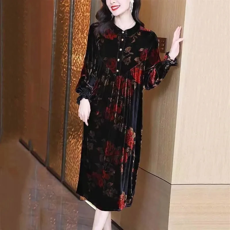 Бархатное золотистое платье-трапеция 5XL весна-осень 2023 роскошное платье с