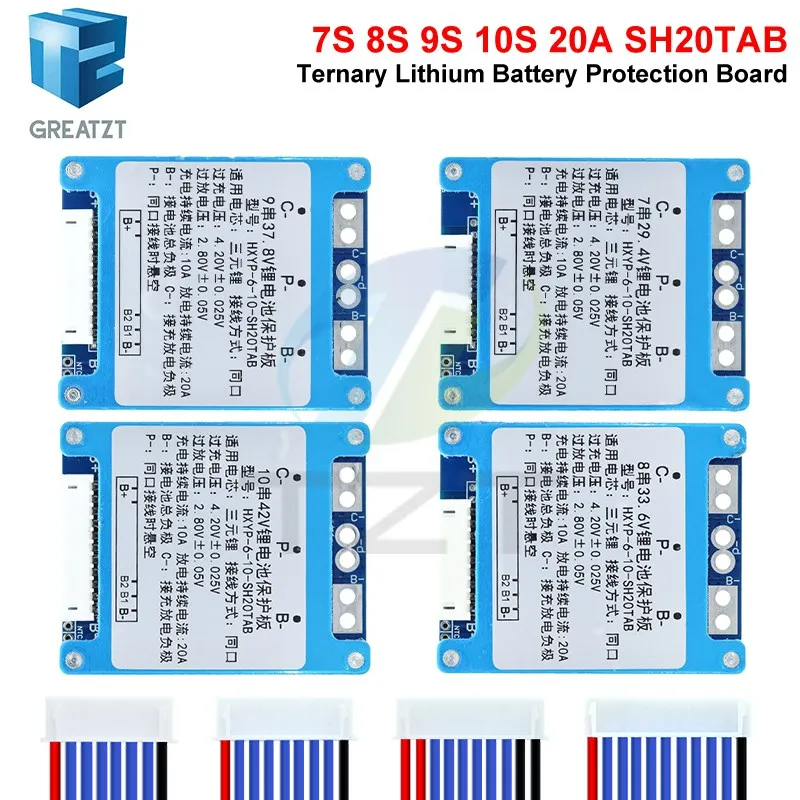 Фото Плата защиты литий-ионных аккумуляторов TZT 1/3 шт. 7S 8S 9S 10S 3.7V 20A BMS 29.4V/33.6V/37.8V/42V с балансировкой/NTC №5