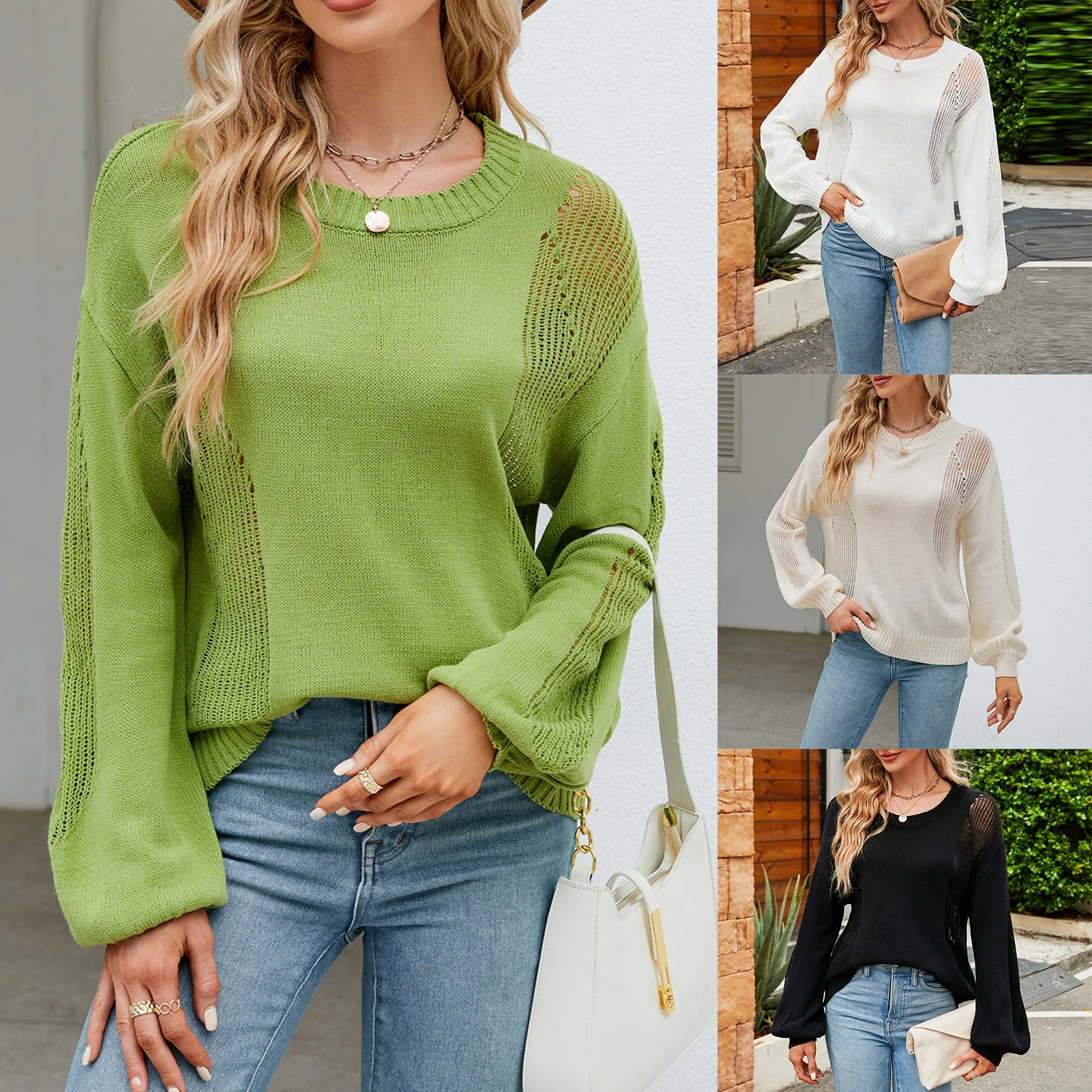 

Y2K Hollow Out Cropped Knit Top Women Vintage Loose Long Sleeve Pullovers Crop Tops Crew Neck Fairy Grunge Sweater Cover-Up 2023