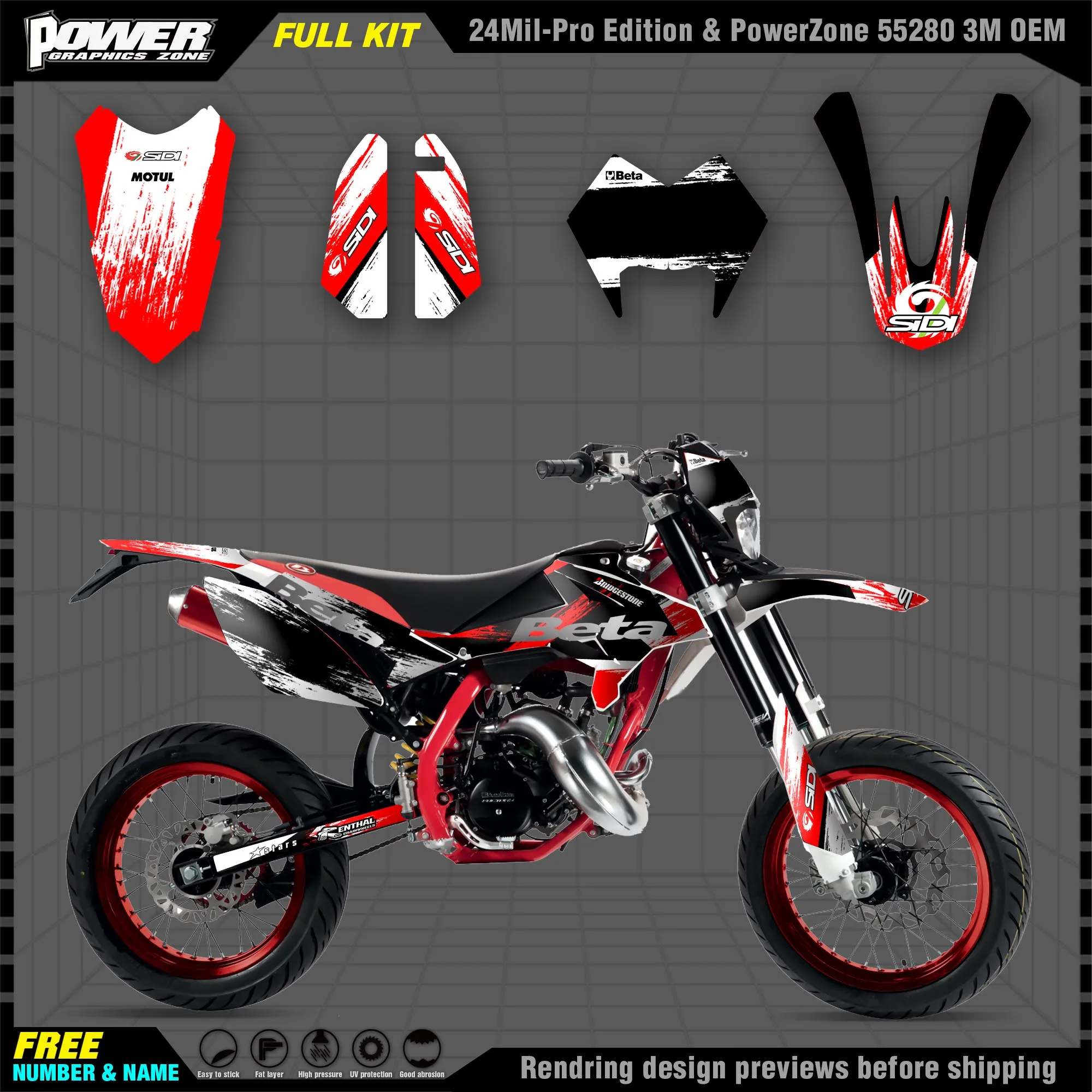 PowerZone Custom Team Graphics Decals 3M Stickers Kit For BETA RR 50 2011-2020 Stickers 001