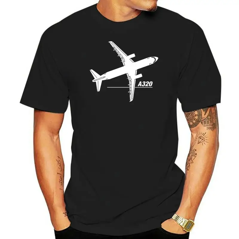 

Men T Shirt 2022 Summer 100% Cotton Cartoon Classic Airbus A320 Aircraft Plan View Normal Short Sleeve Cotton T Shirts