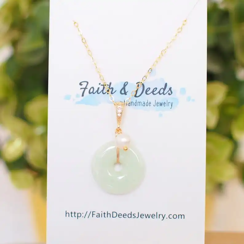 

Type A Burmese Jade Donut Pendant // Fresh Water Pearl// 14K Gold-filled // Simple & Graceful