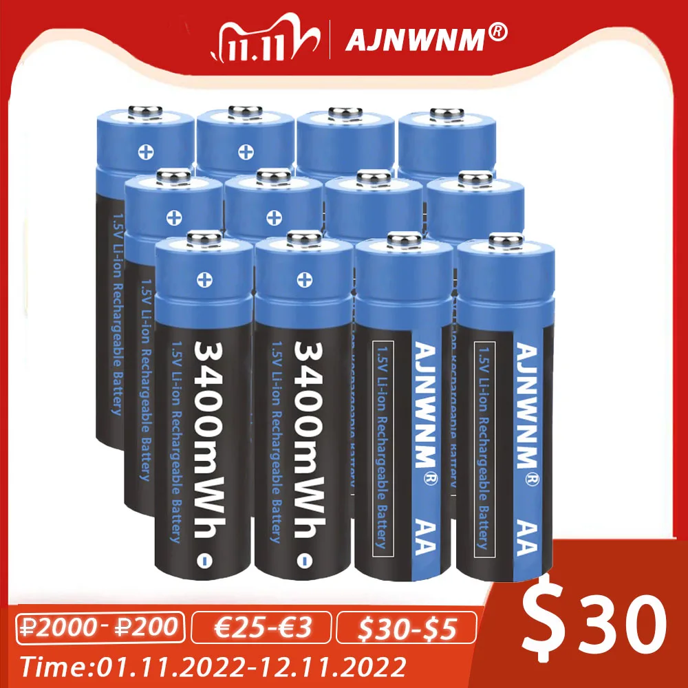 

1.5v AA Lithium ion 3400mWh Rechargeable Battery aa Battery 1.5v Battery Rechargeable For Toy Remote Control Mouse