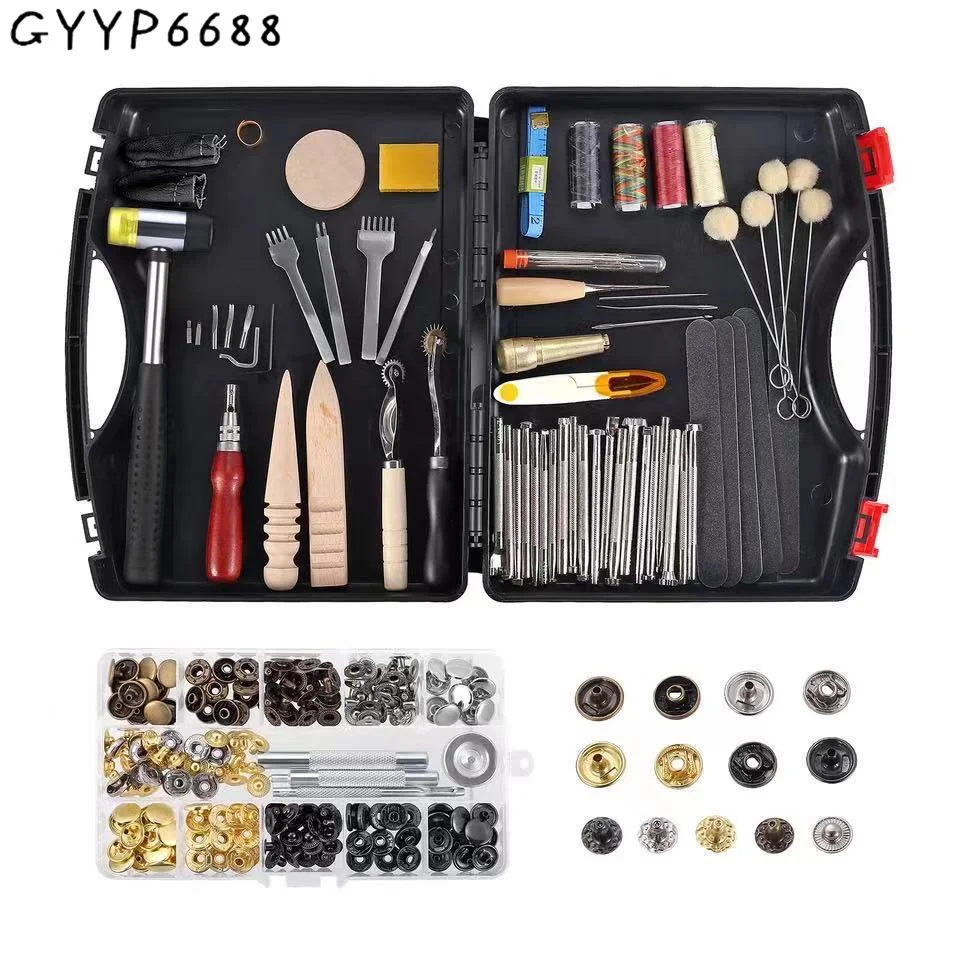 Professional Leather Craft Tools Kit Hand Sewing Stitching Punch Carving Work Saddle Groover Awl Needle DIY Accessories Kit Box