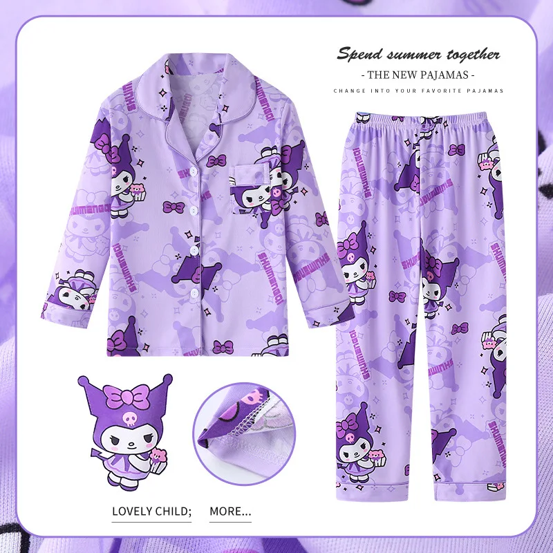 

Sanrio Hello Kitty Children Pajama Suit Long-Sleeved Cartoon Cinnamoroll Kuromi Autumn Anime Sleepwear Cute Student Kid Clothes