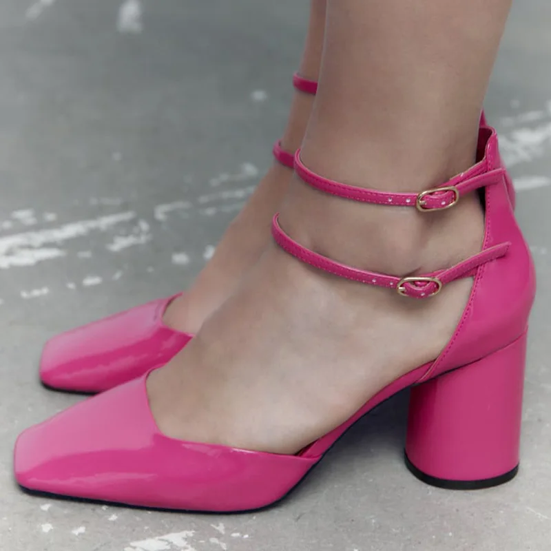 TRAF Rose High Heels Women Pumps 2022 Autumn French Thick Heel Ankle Lace-up Elegant Woman Heeled Shoes Party Ladies Shoes