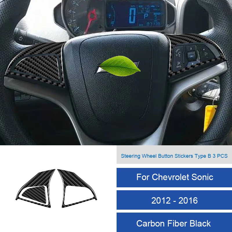 

Для Chevrolet Sonic 2012 2013 2014 2015 2016, углеродное волокно/ПВХ, салон автомобиля, кнопка на руле, рамка, накладка, наклейка, крышка