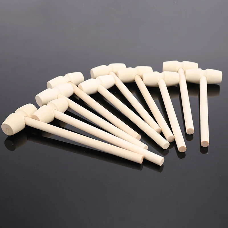 10PCS Solid Wood Mini Hammer For Planet Cake Kids With Flat Head Toys |