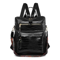 2022new brand high quality crocodile pattern leather pu backpack large capacity travel fashion backpack double zipper school bag