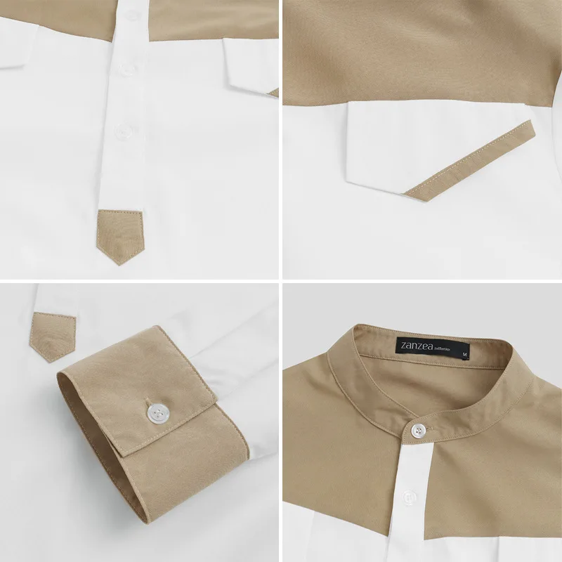 Muslim Southeast Asia's New Men's Loose Stand Collar Stitching Long-sleeved Robes National Style Middle East Robes Muslim Abaya