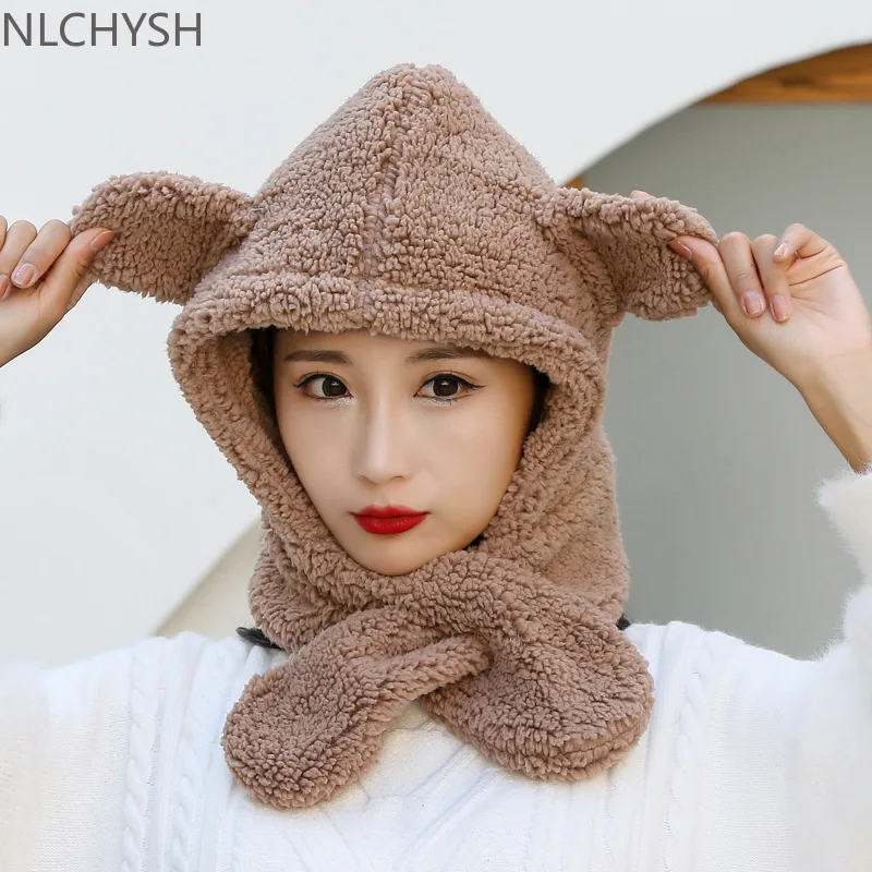 

Женский осенне-зимний плотный теплый шарф облегающие шапки шапка шапки Милая женская теплая уличная шапка с кроличьими ушами шапка для жен...