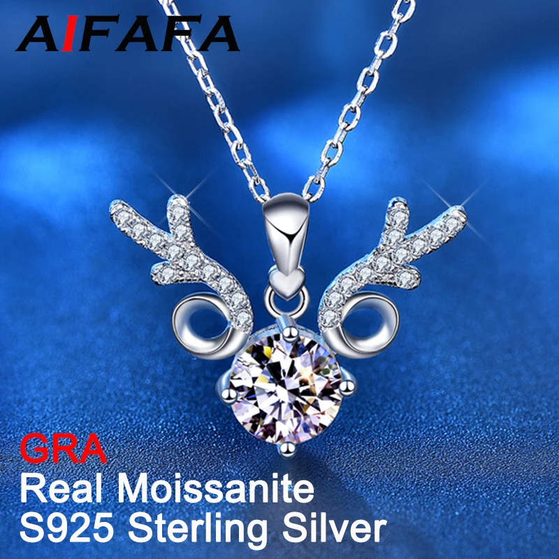 

AIFAFA 1 Carat Real Moissanite Antler Pendant Necklace For Women 100% S925 Sterling Silver Sparkling Neck Chain Fine Jewelry GRA