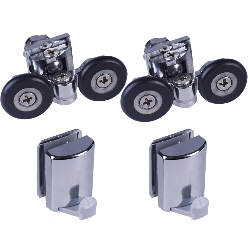 

Set of 2 Shower Door Rollers/Runners/ 2 Hooks/Guides 25mm Wheels Diameter Bathroom Glass Hardware Decoration Brass Door Slider