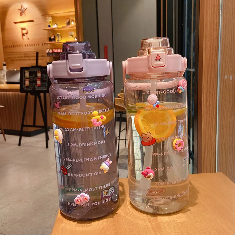 

2000ML Outdoor Water Cup with Silicone Straw Handle Large Capacity Leak Proof Sports Bottle Leakproof Cup For Travel Portable