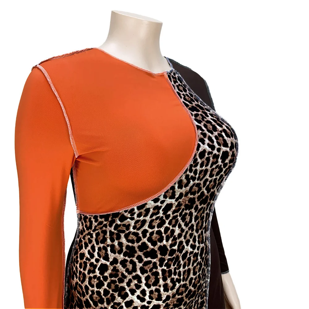 Plus Size New Women's Dresses Elegant Leopard Patchwork Bodycon Stretch Maxi Dress Party Vintage 2023 Wholesa 3xl 4xl 5xl 6xl