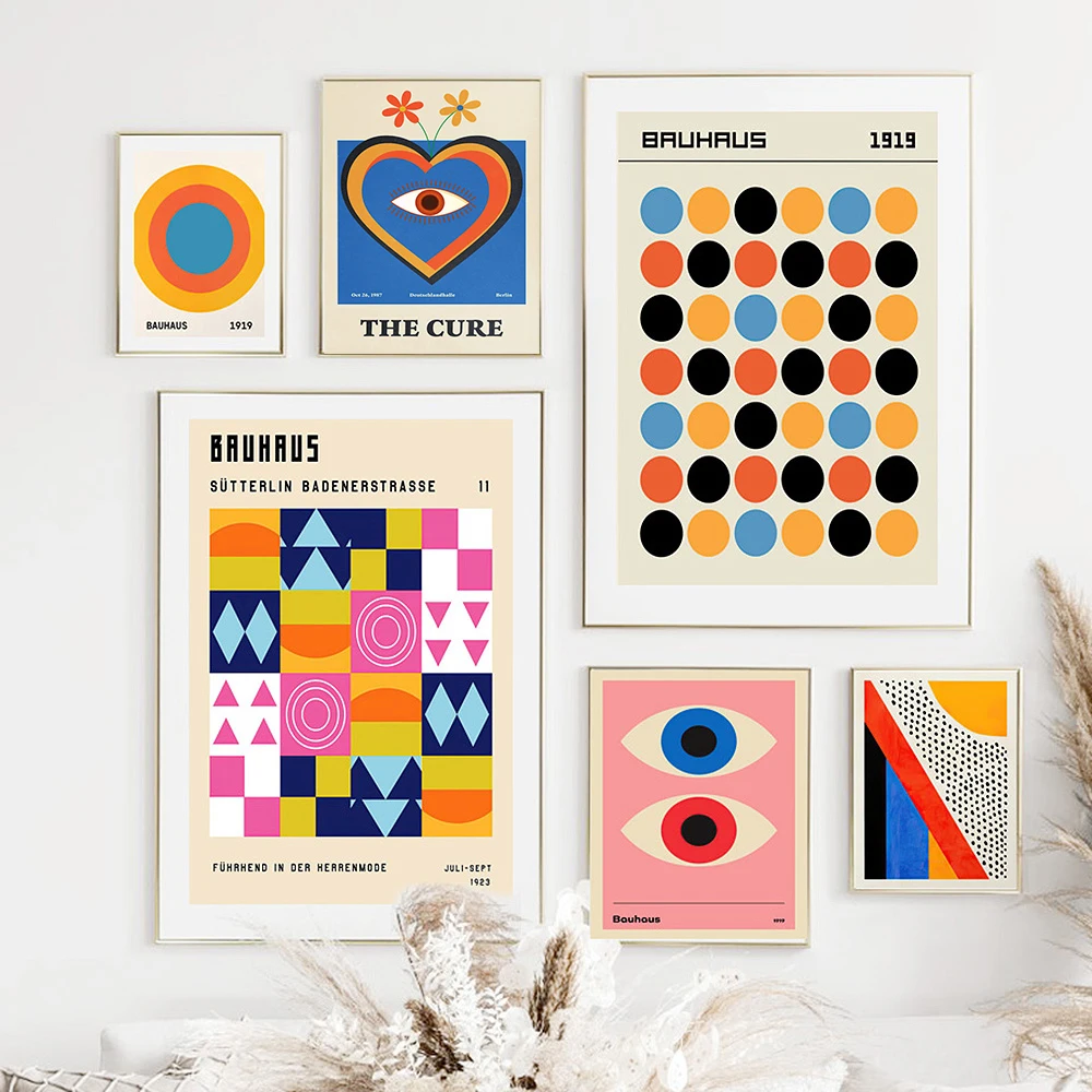 

Fashion Bauhaus Geometric Abstract Line Wall Art Canvas Painting Modern Colorful Poster And Print Pictures For Living Room Decor
