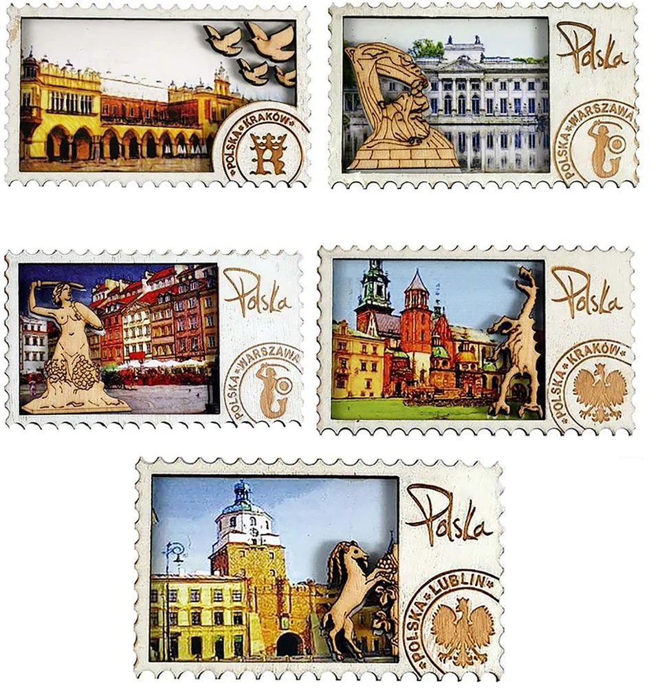 

Custom Country Landscape Poland Souvenir Laser Engraved Double Layer 3d Epoxy Coated Wooden Fridge Magnet