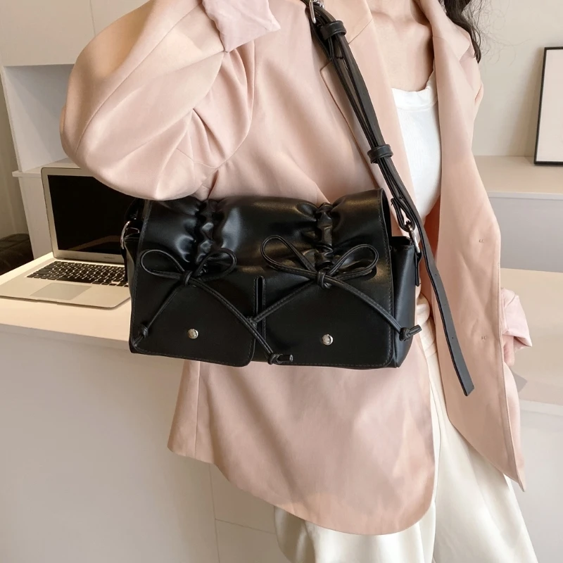 Женская эстетичная плиссированная милая сумка из искусственной кожи с бантом