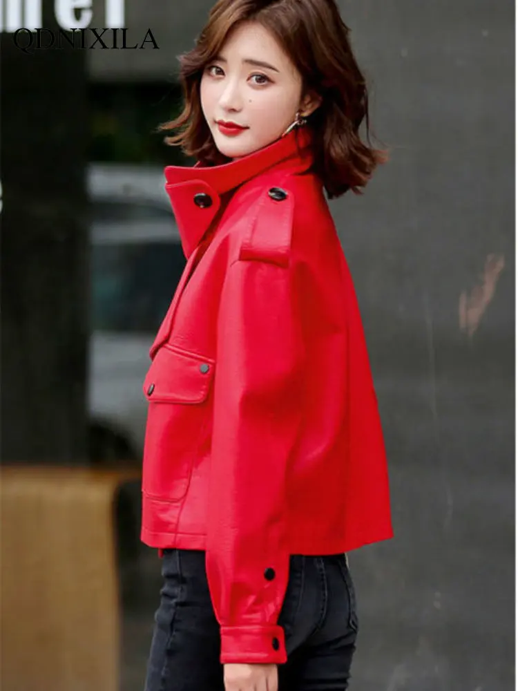 Jackets for Women 2023 Korean Fashion Women's Leather Jacket  Loose Short Motorcycle Sheepskin Leather Jacket Women enlarge