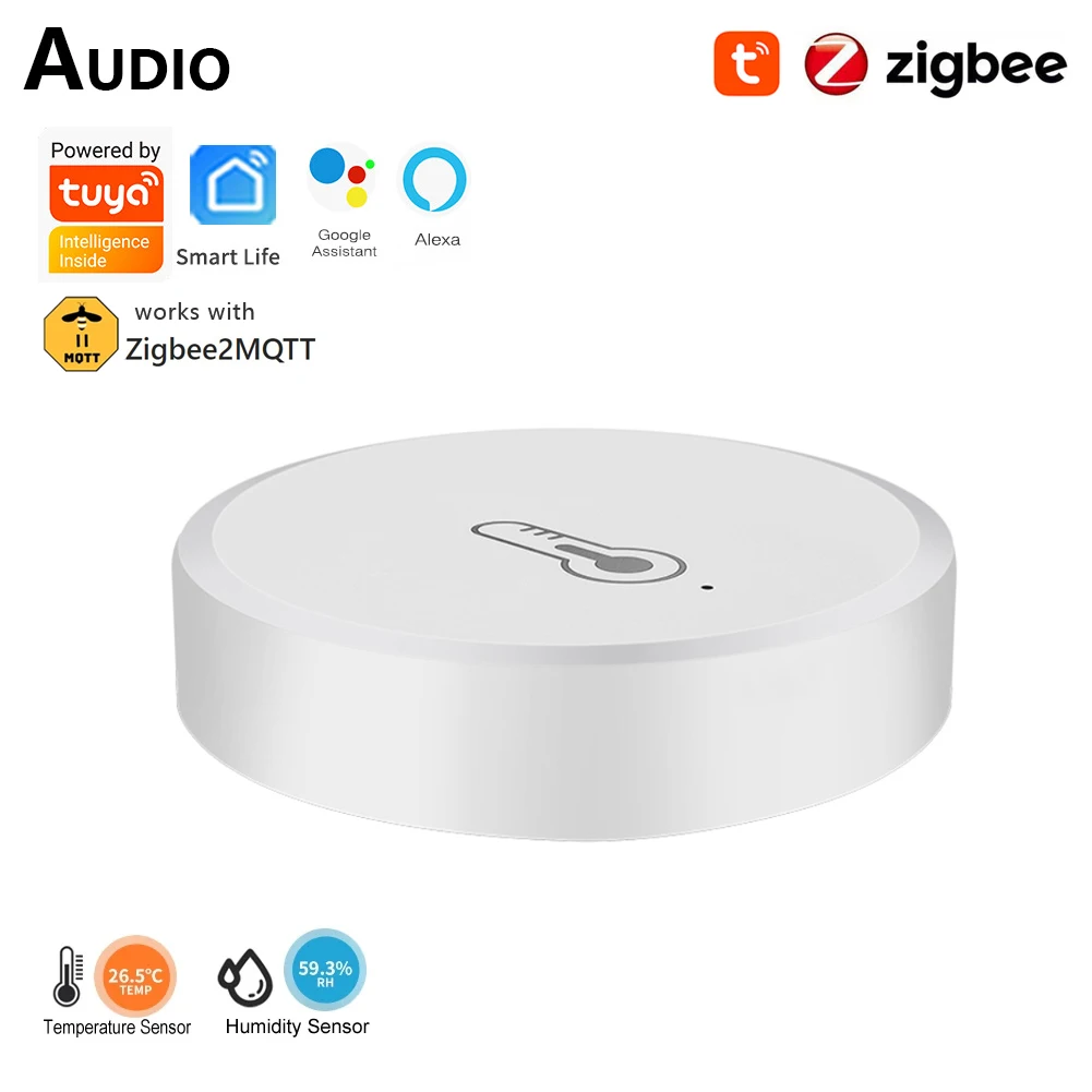 

Датчик температуры и влажности Zigbee, комнатный гигрометр и термометр, работает с Alexa Google Assistant